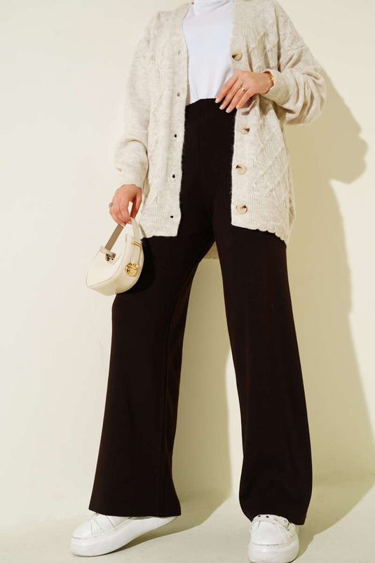 Bol Paça Triko Pantolon Kestane