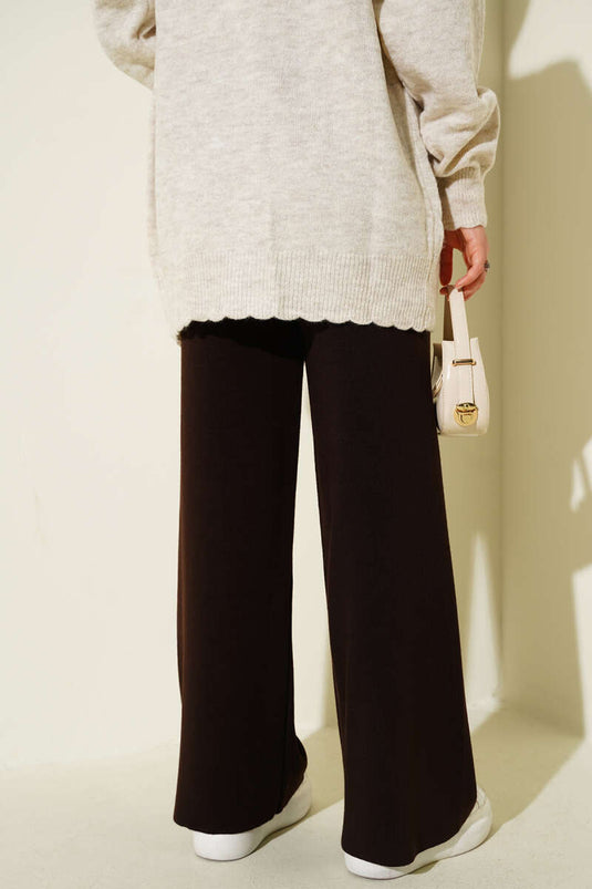 Bol Paça Triko Pantolon Kestane