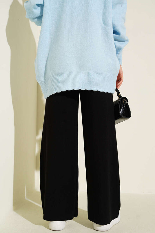 Bol Paça Triko Pantolon Siyah