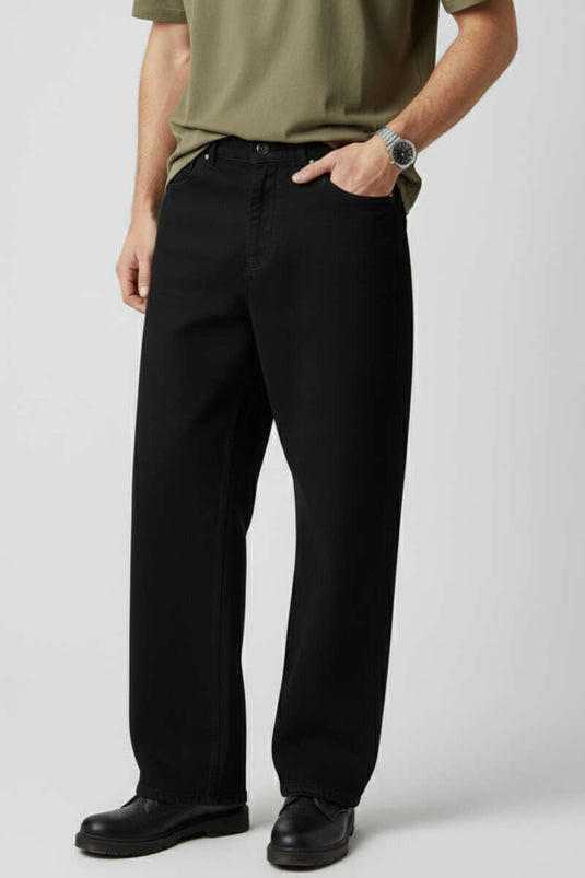 Men's Wide Leg Denim Trousers, Black