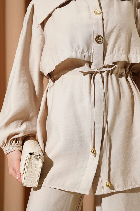 Bolero Detail Waist Tunnel Two Piece Set Beige