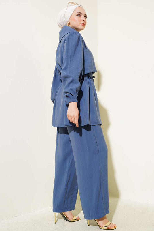 Bolero Detail Waist Tunnel Two Piece Set Indigo