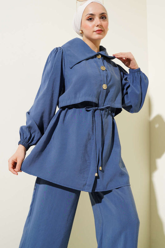 Bolero Detail Waist Tunnel Two Piece Set Indigo