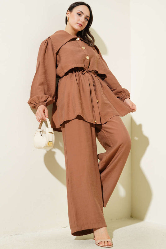 Bolero Detailed Waist Tunnel Two Piece Set Brown