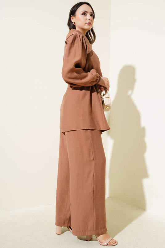 Bolero Detailed Waist Tunnel Two Piece Set Brown