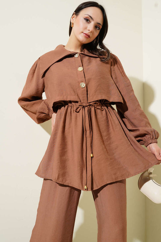 Bolero Detailed Waist Tunnel Two Piece Set Brown