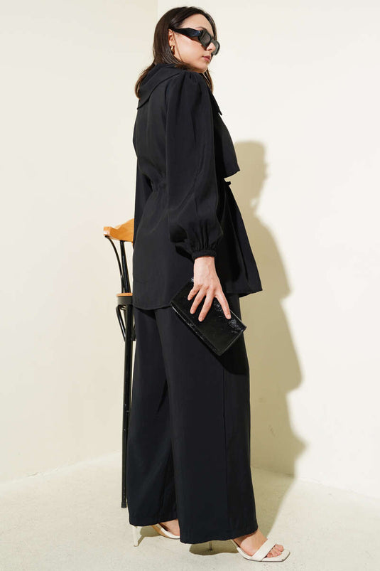 Bolero Detaylı Bel Tünelli İkili Takım Siyah