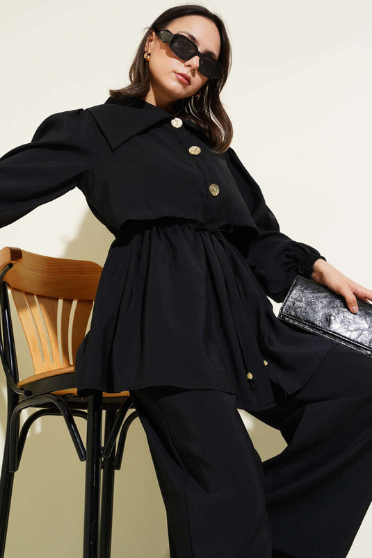 Bolero Detaylı Bel Tünelli İkili Takım Siyah