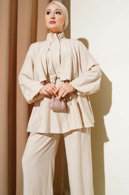 Bolero Detail Zweiteiliger Anzug Beige