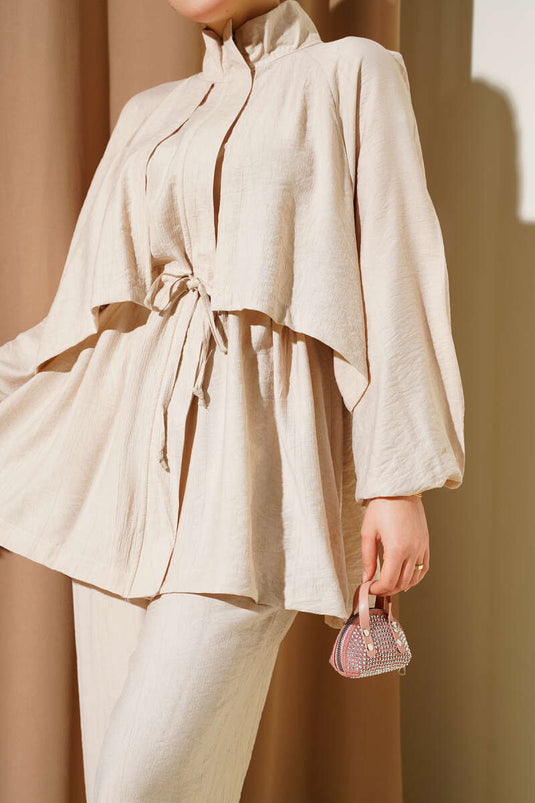 Bolero Detail Zweiteiliger Anzug Beige