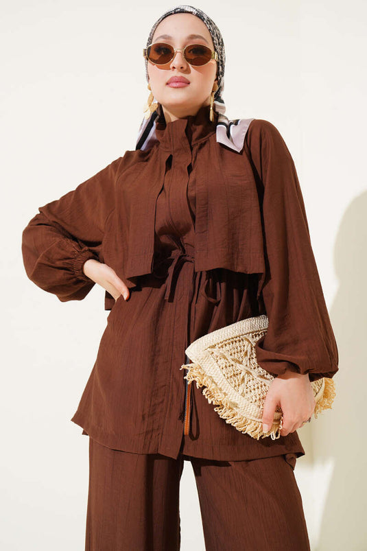 Bolero Detaylı İkili Takım Kahve