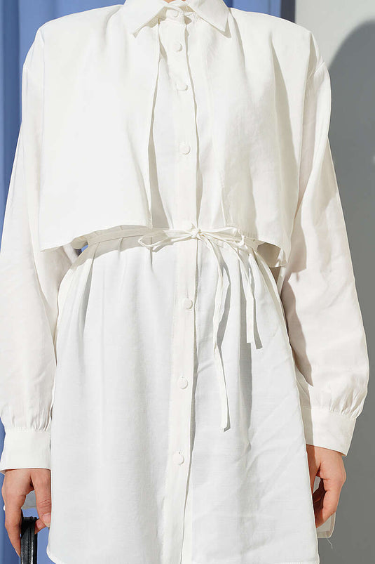 Chemise en tencel écrue avec boléro et ceinture à cordon