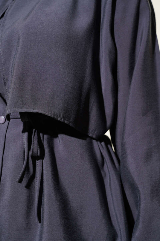 Chemise en tencel avec boléro, ceinture corde, couleur fumée
