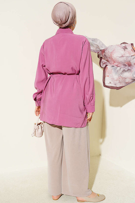 Magenta Long Sleeve Bolero Shirt With Tie Detail