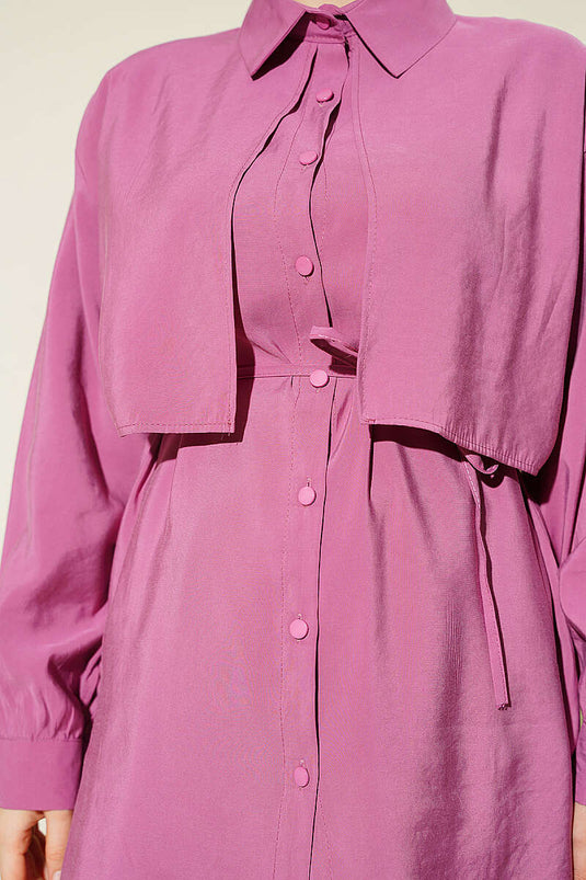 Magenta Long Sleeve Bolero Shirt With Tie Detail
