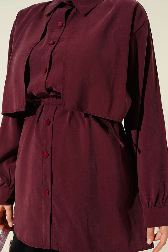 Bolero Detaylı İp Kuşaklı Tensel Gömlek Mürdüm