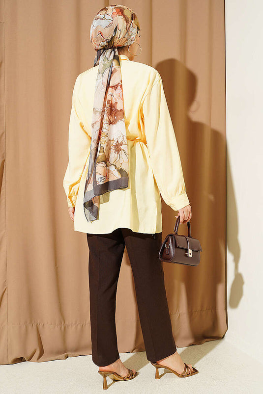 Camicia in Tencel gialla con bolero e cintura a cordoncino