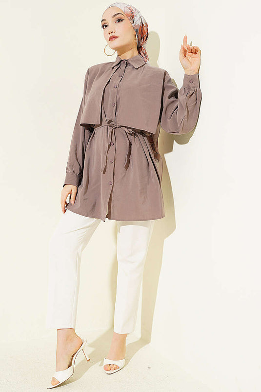Chemise en tencel avec boléro, ceinture corde, couleur vison
