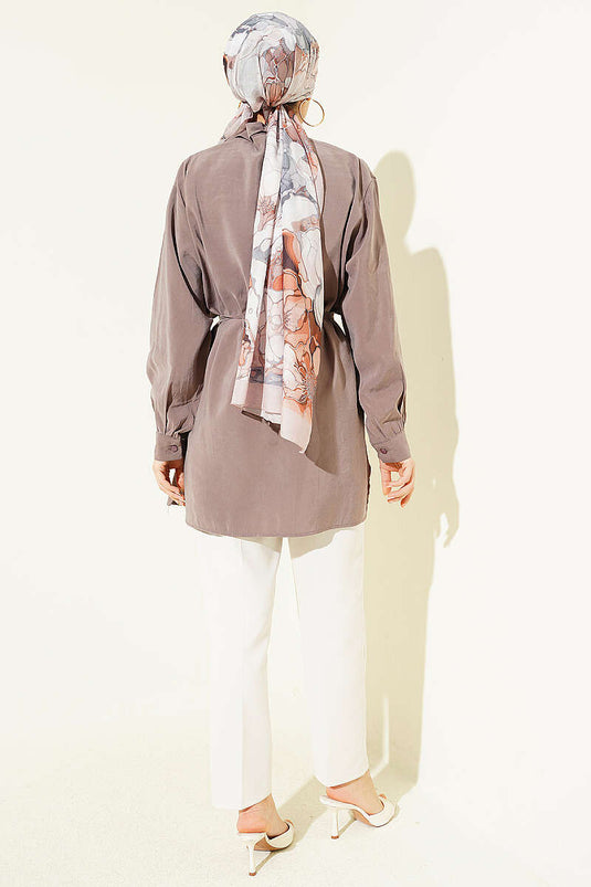 Chemise en tencel avec boléro, ceinture corde, couleur vison