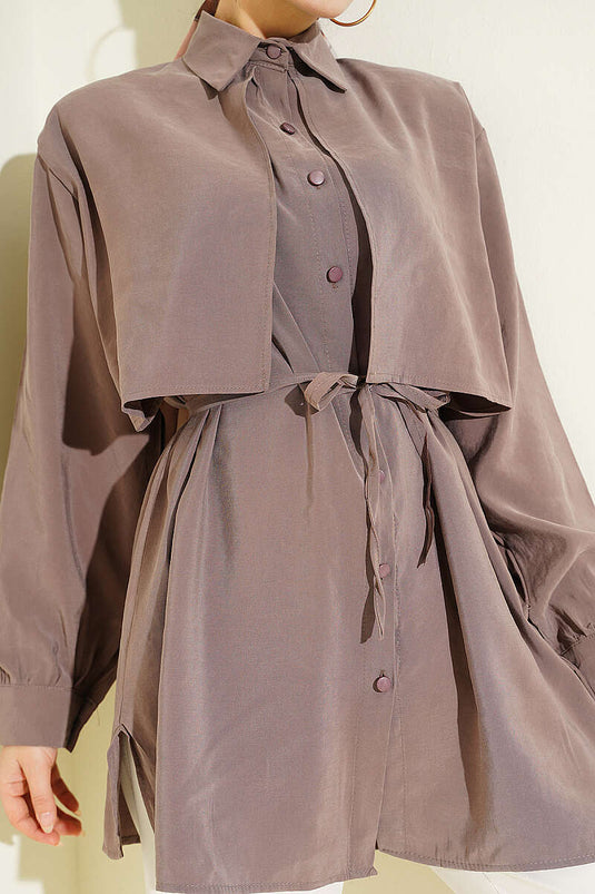 Chemise en tencel avec boléro, ceinture corde, couleur vison