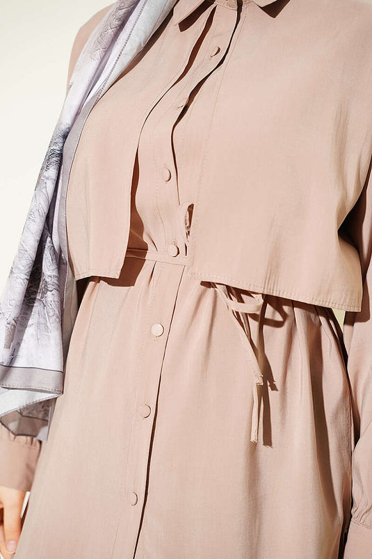 Tie-Belt Textured Mink Bolero Shirt In Taupe