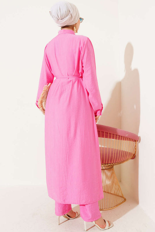 Bolero Detaylı Uzun Tunik İkili Takım Pembe