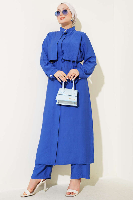 Bolero Detailed Long Tunic Two Piece Set Saxe