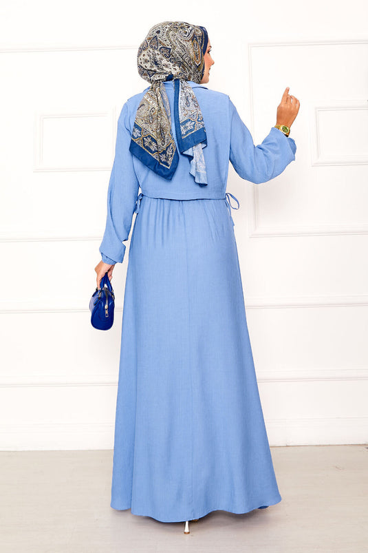 Bolero Waist Pleated Hijab Dress Set Baby Blue