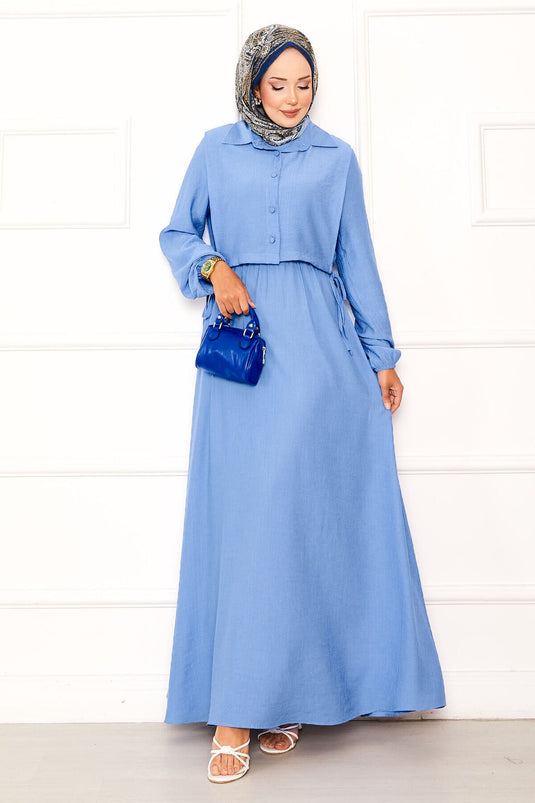 Bolero Waist Pleated Hijab Dress Set Baby Blue