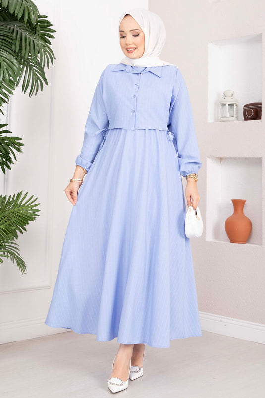 Ensemble robe à rayures avec boléro bleu bébé