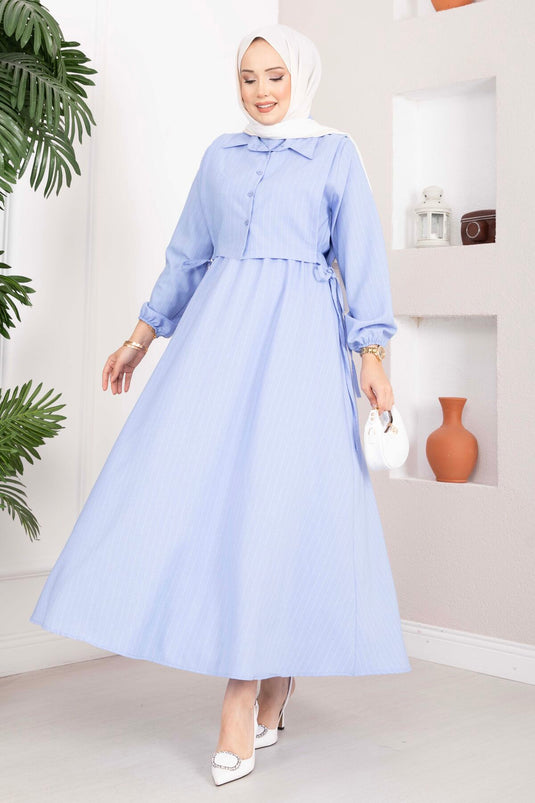 Ensemble robe à rayures avec boléro bleu bébé