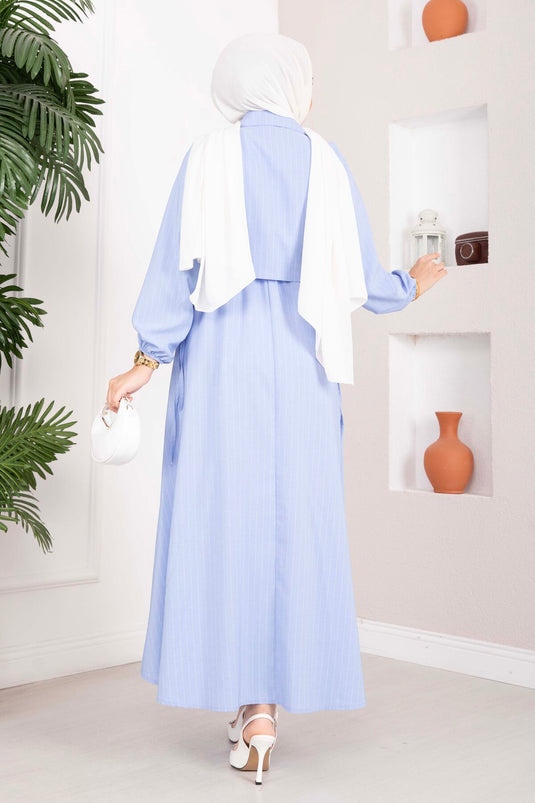 Ensemble robe à rayures avec boléro bleu bébé