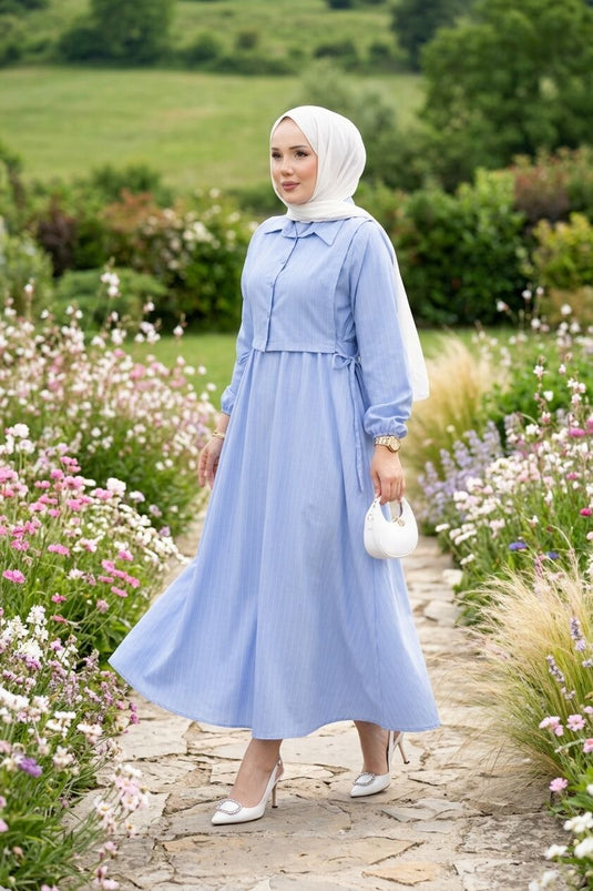 Ensemble robe à rayures avec boléro bleu bébé
