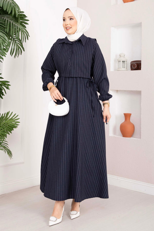 Ensemble robe à rayures avec boléro bleu marine