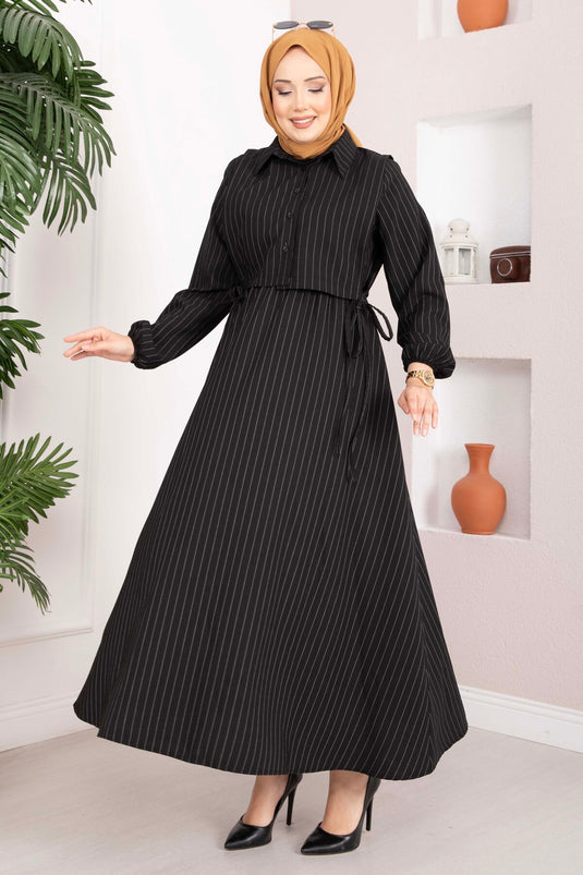 Ensemble robe à rayures avec boléro noir