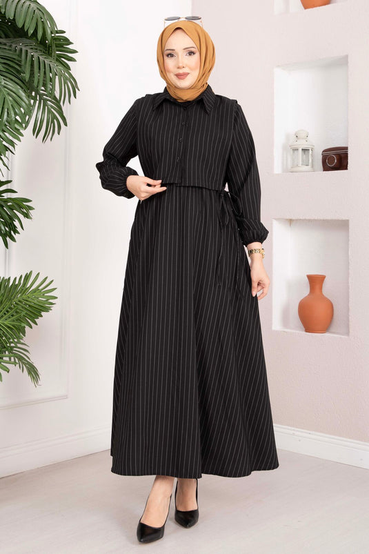 Ensemble robe à rayures avec boléro noir