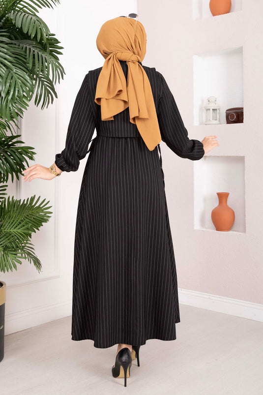 Ensemble robe à rayures avec boléro noir
