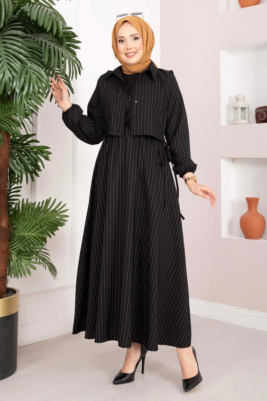 Ensemble robe à rayures avec boléro noir