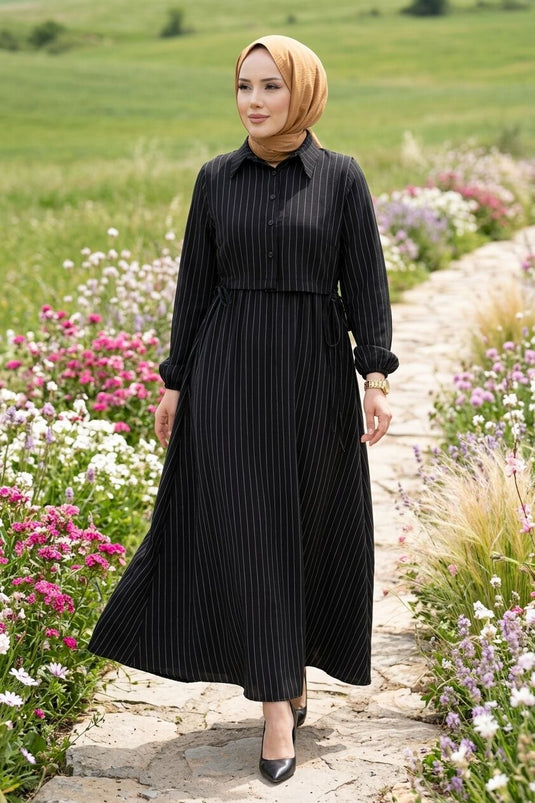 Ensemble robe à rayures avec boléro noir