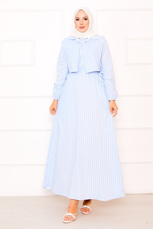 Robe hijab rayée avec boléro, bleu bébé