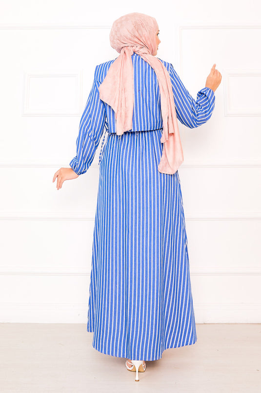 Bolero Striped Hijab Dress in Saxe