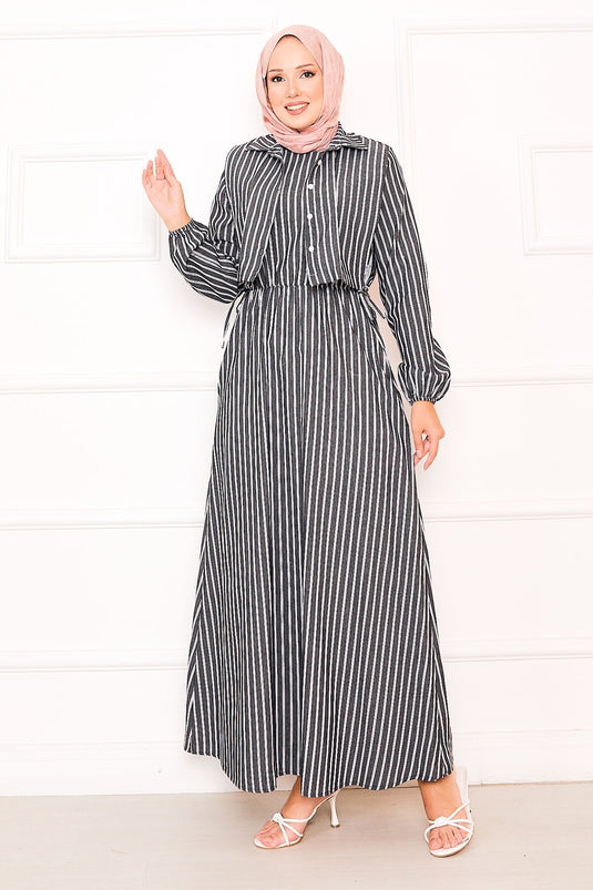 Bolerolu Gestreepte Bedekkende Jurk Zwart