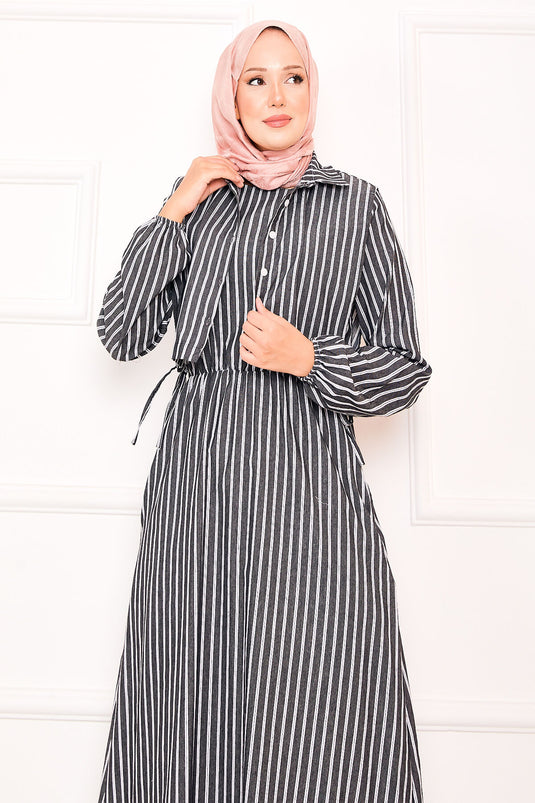 Bolerolu Gestreepte Bedekkende Jurk Zwart