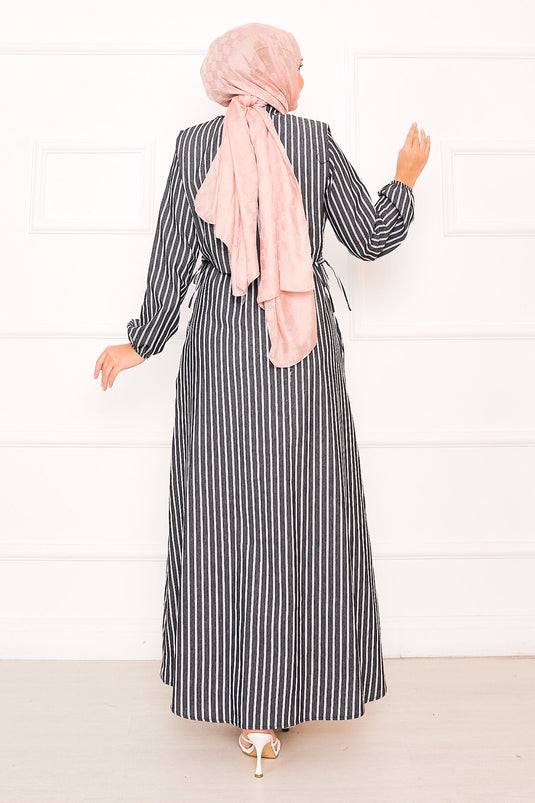 Bolerolu Gestreepte Bedekkende Jurk Zwart