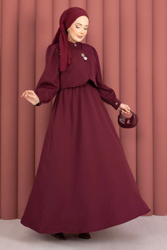 Bolerolu gouden jurk met knopen set bordeaux