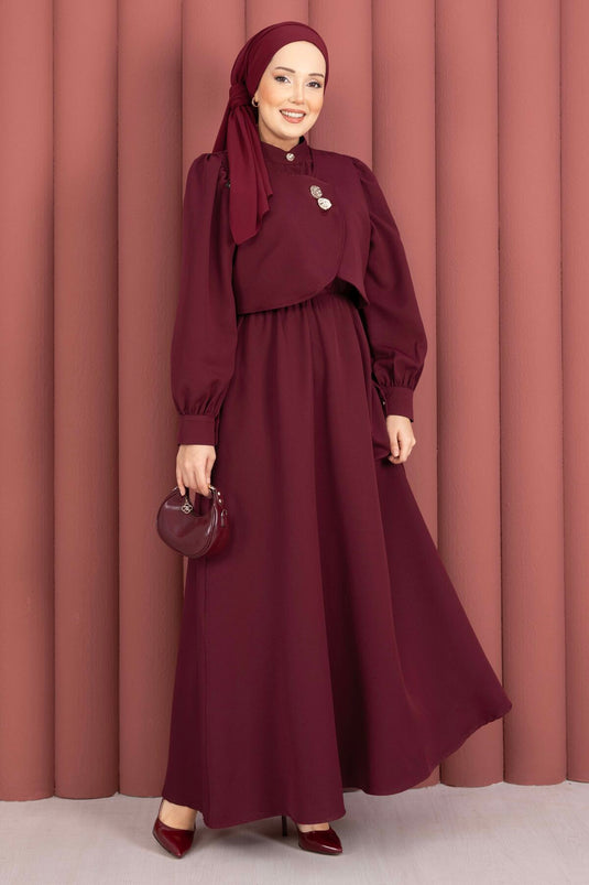 Bolerolu gouden jurk met knopen set bordeaux