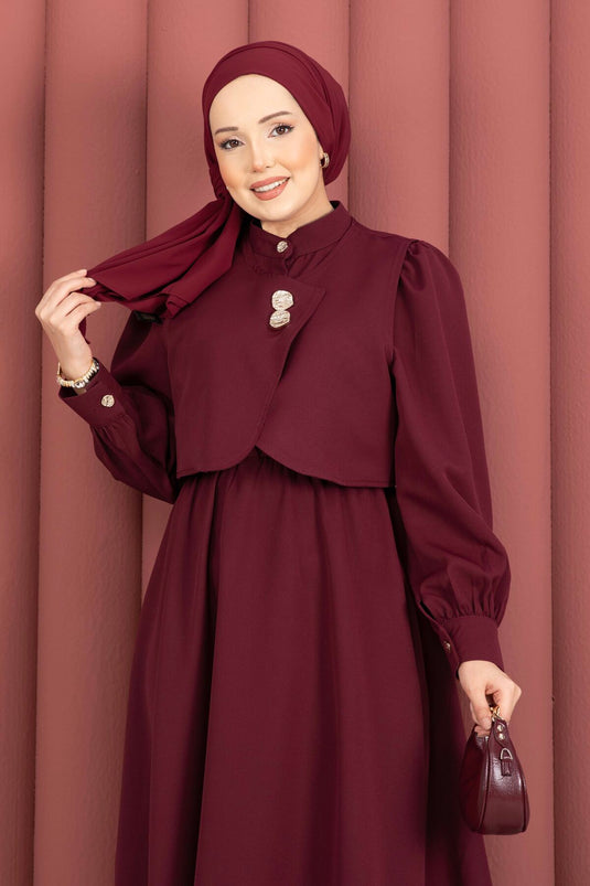 Bolerolu gouden jurk met knopen set bordeaux