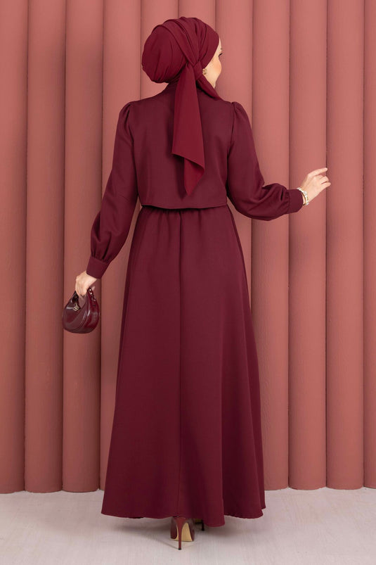 Bolerolu gouden jurk met knopen set bordeaux