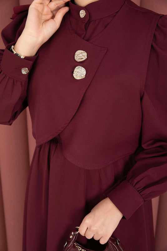 Bolerolu gouden jurk met knopen set bordeaux