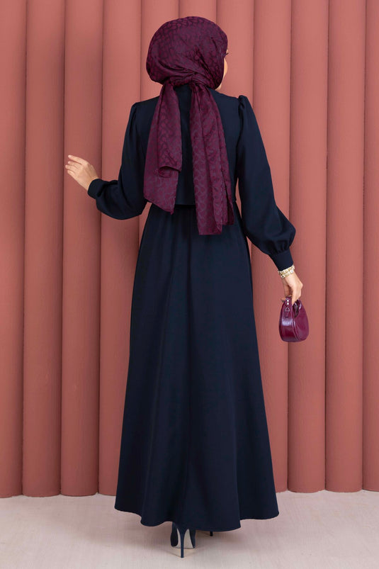 Bolerolu Gouden Knoop Jurk Set Donkerblauw